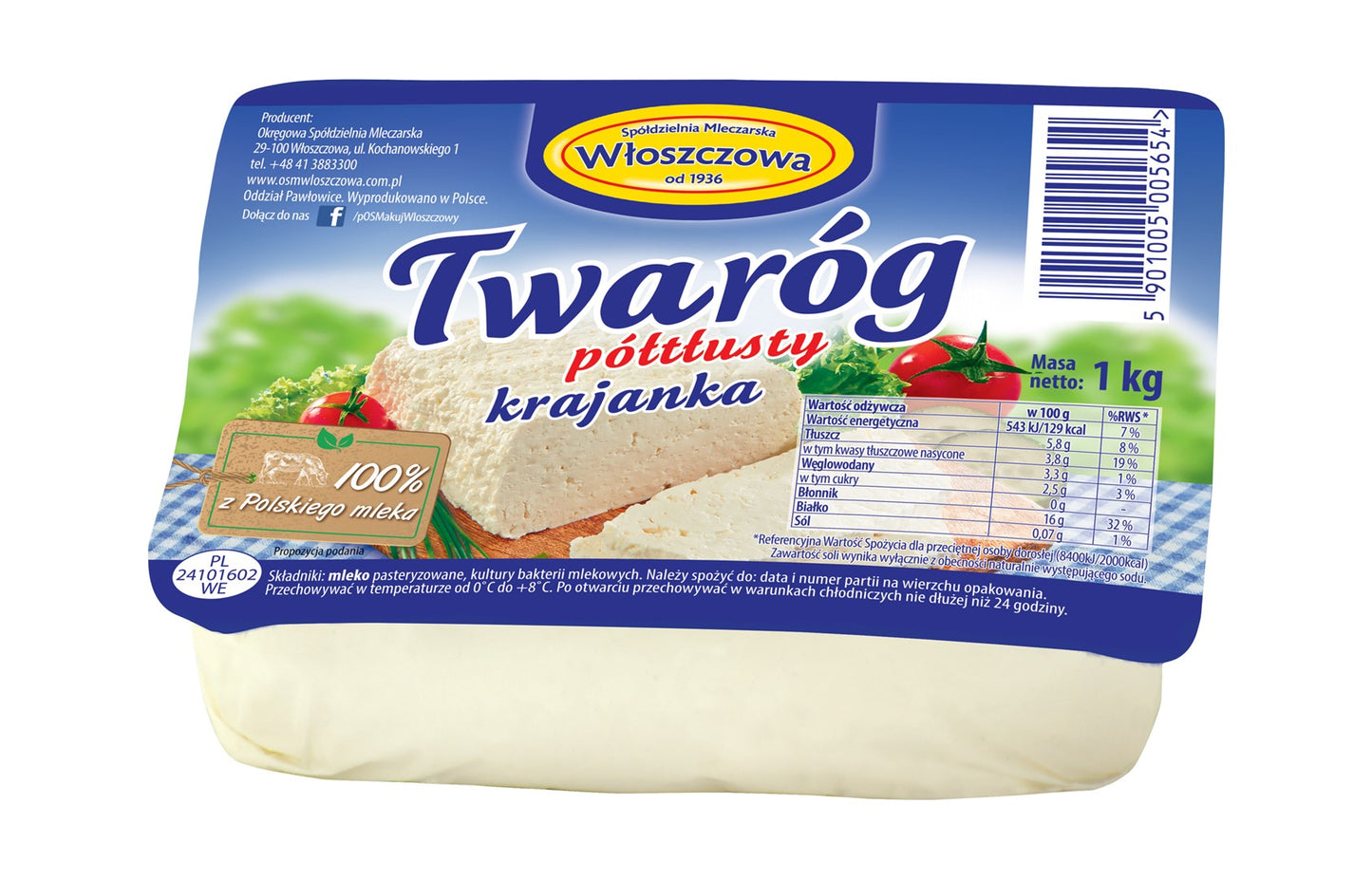 Wloszczowa cottage cheese semi-fat 1kg