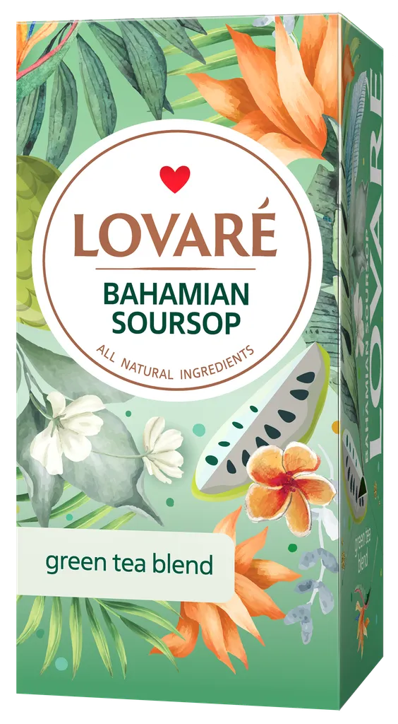 Lovare Bahamian Soursop Green Tea (24 Tea Bags × 1.5 g)