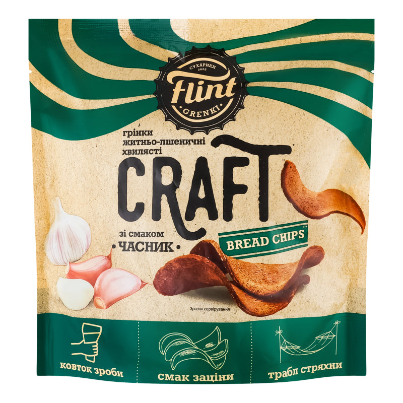 Flint Craft Wavy Rye-Wheat Croutons Garlic Flavor 90g