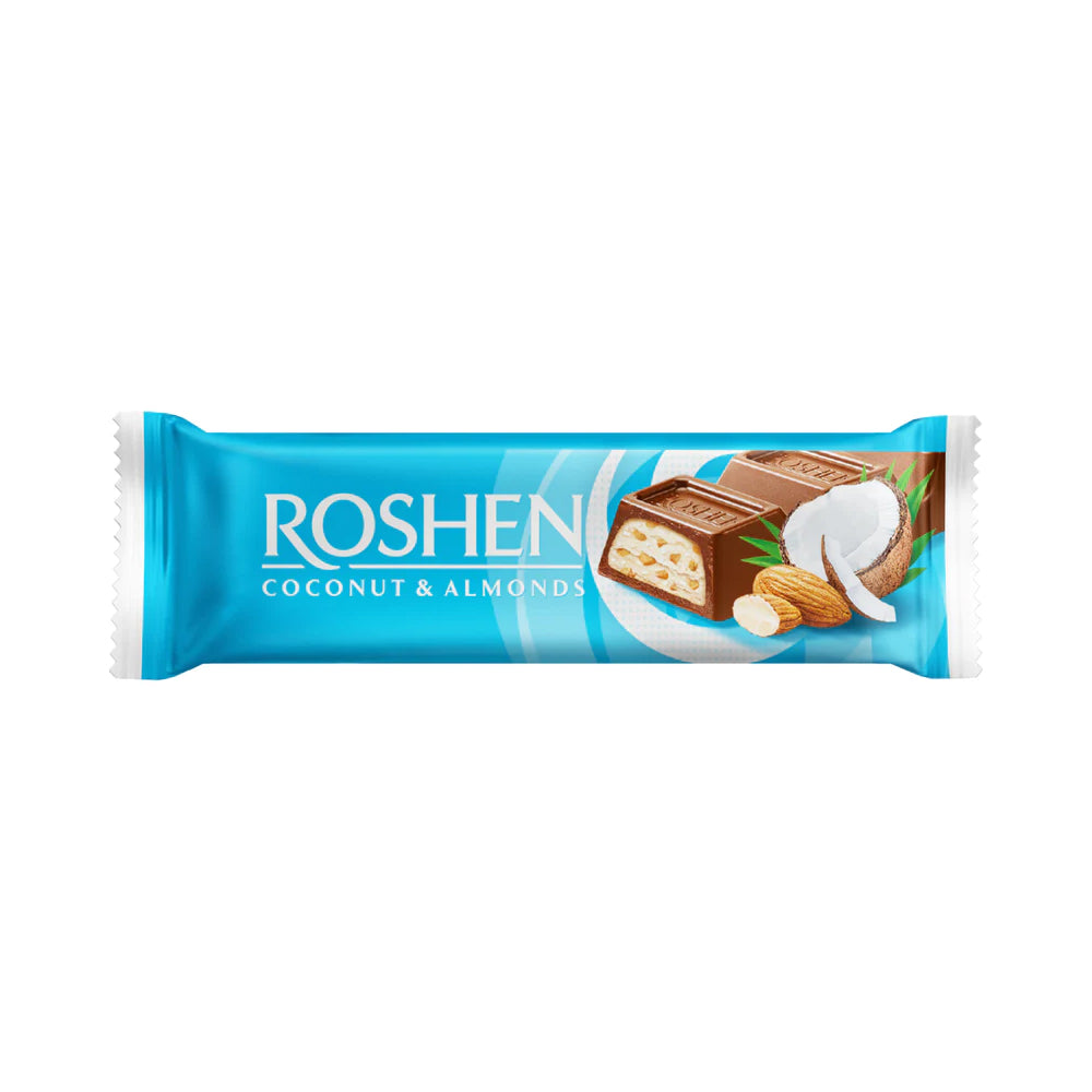 Roshen milk chocolate with coconut and almonds